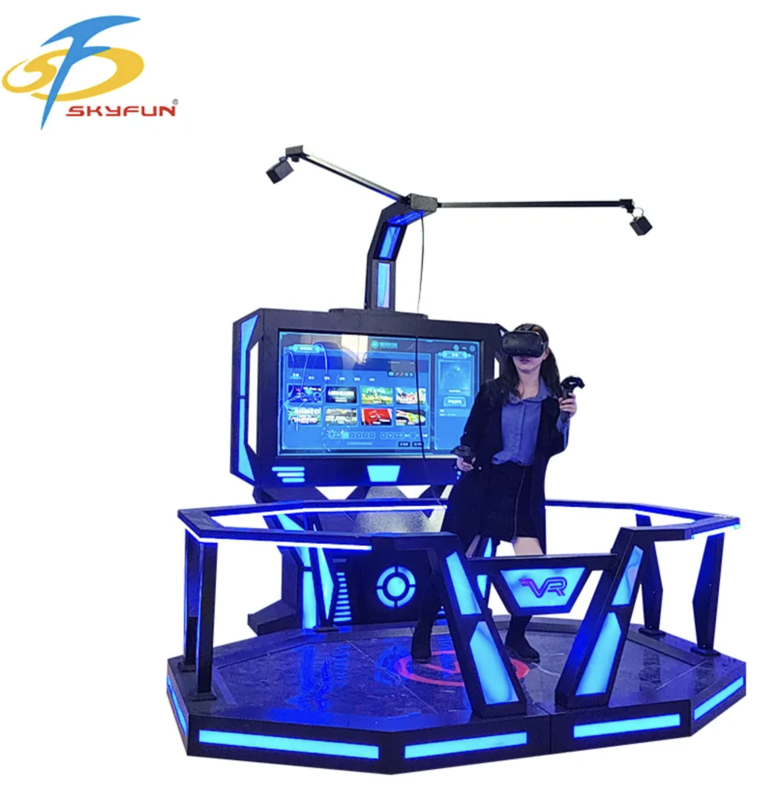Trung giai đoạn VR HTC Vive 9D Đứng nền tảng trò chơi tương tác VR Simulator trên quy mô phòng với 100+ trò chơi, tai nghe VR độ phân giải cao, tiền xu hoặc thanh toán bằng thẻ cho Arcades